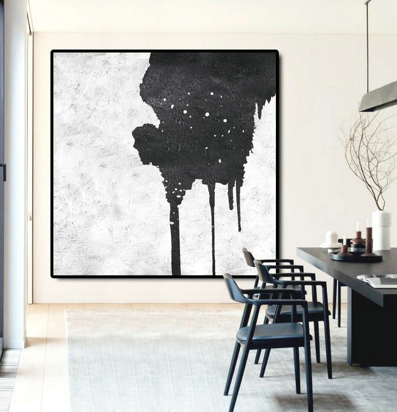 Large Abstract Art Handmade Painting,Oversized Minimal Black And White Painting - Extra Large Artwork